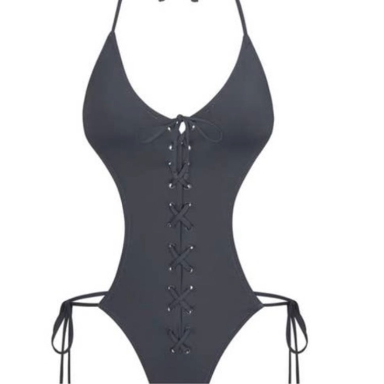 Skims Black Lace-Up One Piece Swimsuit *Nwt*